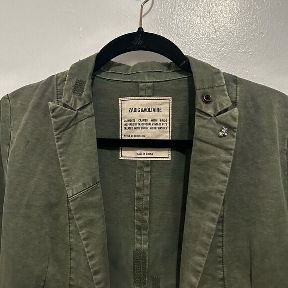 Zadig and Voltaire Olive Green Utility Jacket Love Punk Size XS Patchwork Grunge - Picture 3 of 16